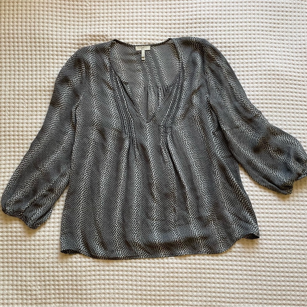 Silk Joie blouse, XS, grey and cream dot print